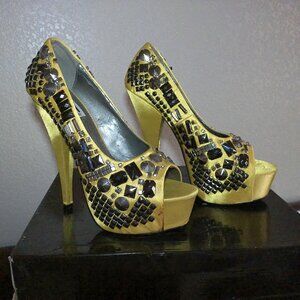 Kiss Kouture Yellow with Silver Sparkles Platform with Stiletto Hills